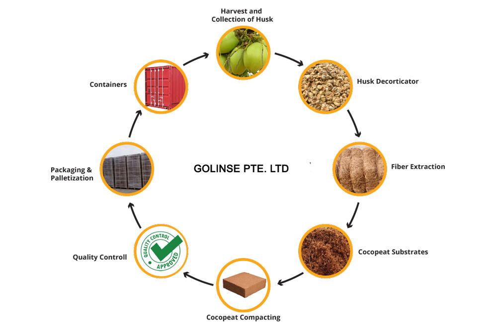 Unwashed high EC Coco peat 5kg block production process.