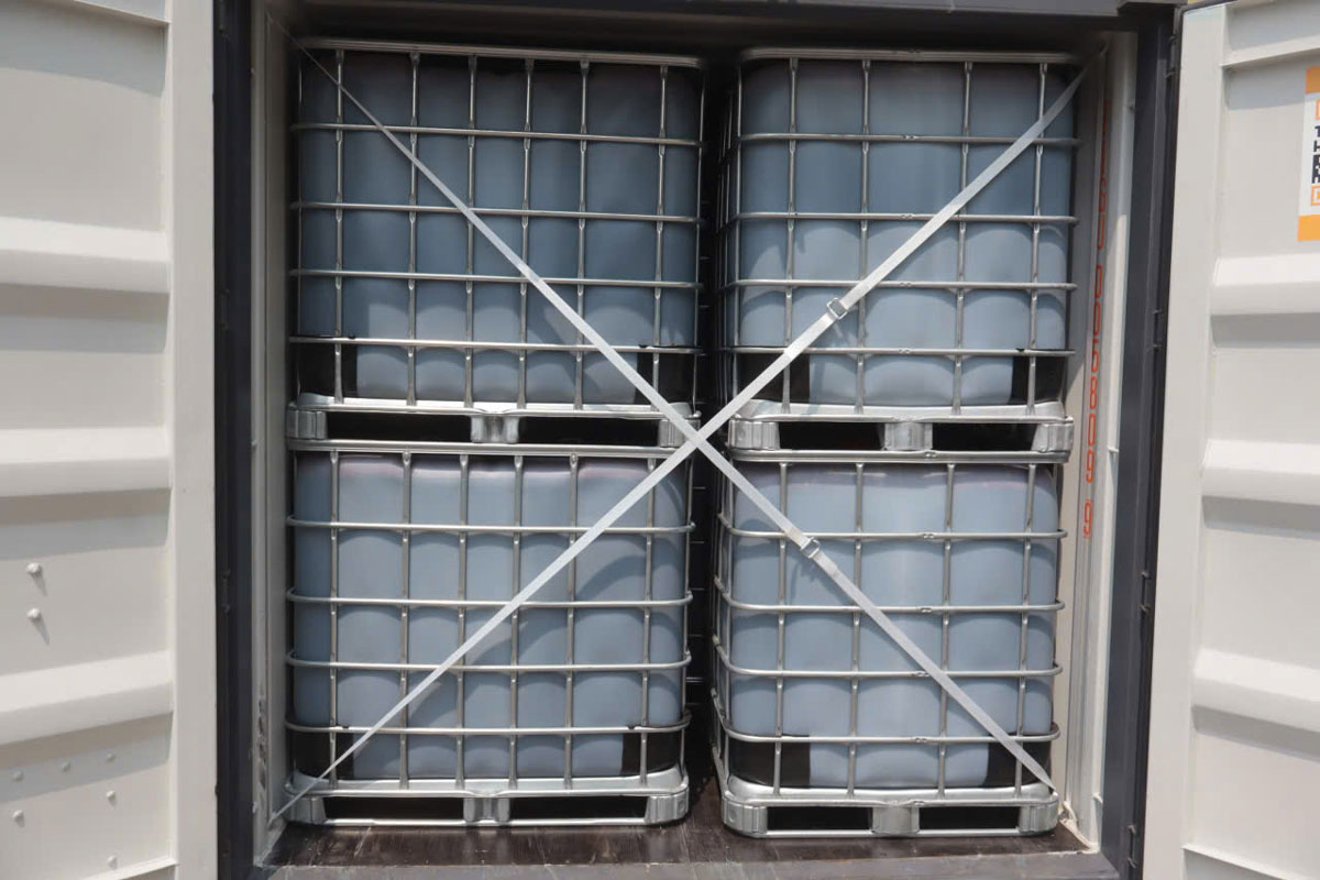 Liquid organic fertilizer loaded in IBC tank.